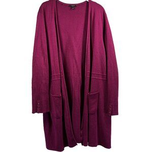 Talbots Women's Long Cardigan Size XL Petite Solid Dark Pink Knit‎ Pockets Open